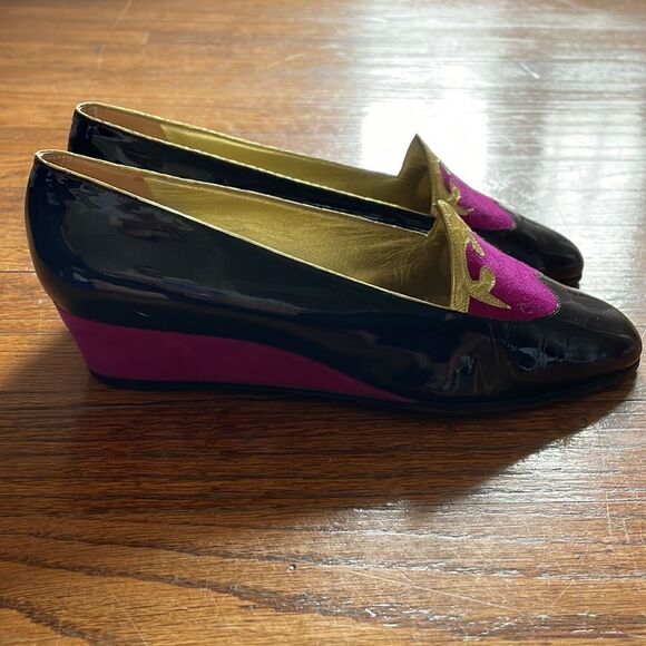 Vintage Helene Arpels Purple, Gold and Black Wedges - Picture 5 of 8